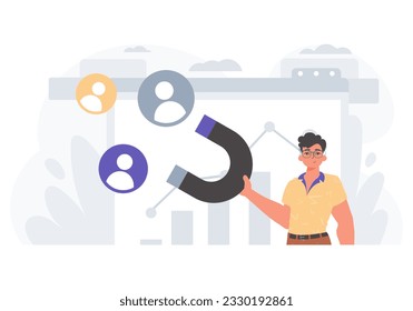 The Guy holds a pilfer menu in his bridge actor , which attracts put in . hour concept. Trendy style, Vector Illustration