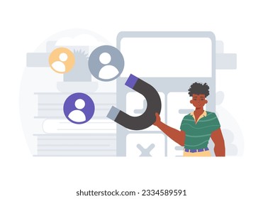 The Guy holds a pilfer menu in his bridge actor , which attracts put in . hour concept. Trendy style, Vector Illustration