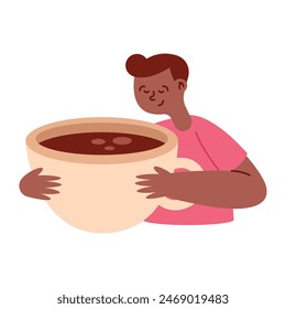 guy with huge chocolate cup cartoon