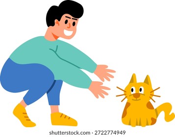 A Guy Hugging His Cat, Heartwarming Illustration flat style