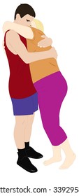 Guy hugs girl. The couple strongly missed. Vector illustration