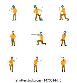 Guy hunting icon set. Cartoon set of 9 guy hunting vector icons for web design isolated on white background