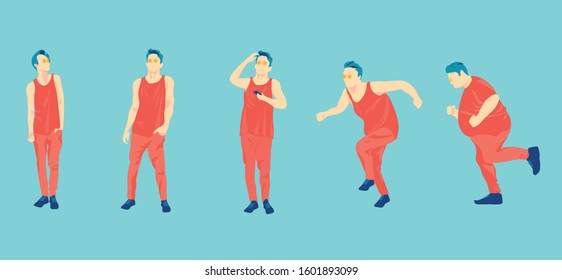 Guy, informal, fashionable in different body positions