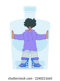 The guy is inside the bottle. Alcohol addiction treatment.