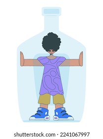 The guy is inside the bottle. Alcoholism and addiction.