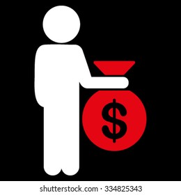 Guy Investor vector icon. Style is bicolor flat symbol, red and white colors, rounded angles, black background.
