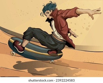 Guy jumping on a skateboard - vector illustration