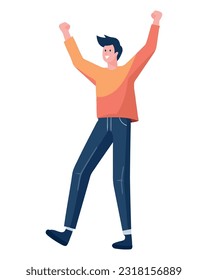 Guy jumps for joy, celebrating success icon isolated