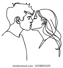 Guy kisses girl continuous line art drawing isolated on white background. Vector illustration