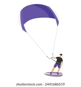 Vector de dibujos animados de ícono de kitesurf. Habilidad atlética. Deporte extremo a bordo