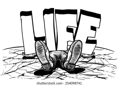 Guy Knocked Out LIFE Line Art Vector 