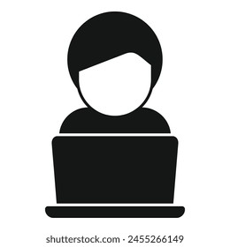 Guy portátil icono de lectura simple Vector. Estudiar medios en línea. Educación digital