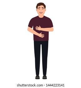 The Guy Laughs And Holds Hands On His Stomach, Happy Man, Cartoon Character Vector Illustration