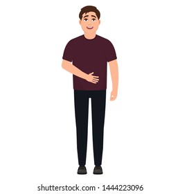 The Guy Laughs And Holds His Hand On The Stomach, Happy Man, Cartoon Character Vector Illustration