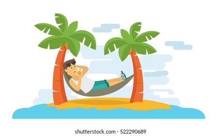 A guy laying and relaxing on the beach in summer time