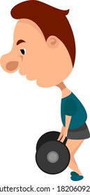Guy lifting barbell, illustration, vector on white background