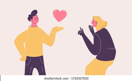 The guy likes the girl on the Internet. Concept scene with lovely characters