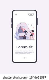 Guy listening to music at retro gramophone. Girl playing guitar and singing flat vector illustration. Entertainment, performing, leisure concept for banner, website design or landing web page