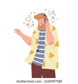 Guy listening a music, vector icon or clipart.
