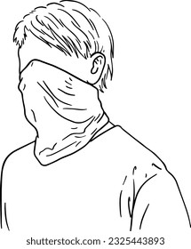 guy with long hair in a bandana in a t-shirt doodle linear cartoon coloring