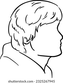Hombre con el pelo largo en una chaqueta retrato doodle libro de dibujos animados lineales
