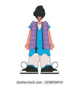 A guy in a long T-shirt and a Vest. Bright modern style.