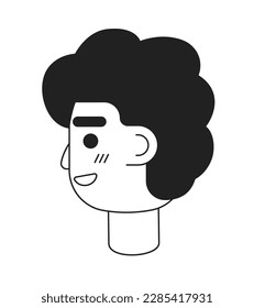 Guy looking back with happy smirk monochromatic flat vector character head. Black white avatar icon. Editable cartoon user portrait. Simple lineart spot illustration for web graphic design, animation