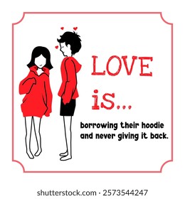 The guy looks at the girl with a loving look. Romantic postcard. Love is...