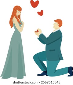 guy in love gives a ring to a girl , marriage proposal vector flat