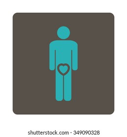 Guy Love vector icon. Style is flat rounded square button, cyan and grey colors, white background.