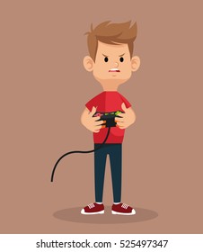 guy mad standing with game controller