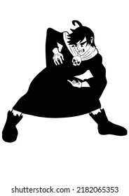 The guy magician warlock drawn in a cartoon manga and anime style, he stands in a robe and is about to cast a spell, contour drawing coloring with shadows