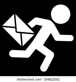 Guy Mail Courier vector icon. Style is flat symbol, white color, rounded angles, black background.