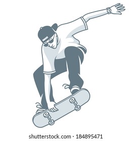 Guy makes jump on skateboard