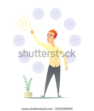 Guy Makes a positive choice. A man chooses a positive. Concept illustration of character design and decision making