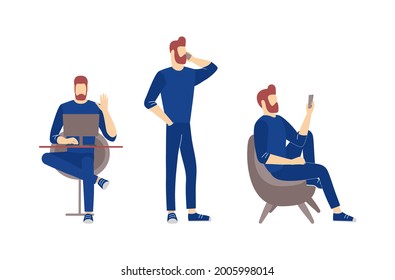 Guy making videocall, mobile phone call, online conversation via messaging application or social network. Man uses webcam to talk to distant friend, meet colleagues or contact family