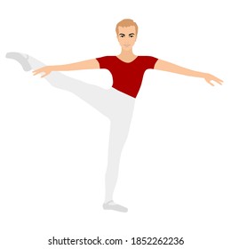 Guy, male ballet dancer, pose. The prince Nutcracker. Vector illustration. Boy actor