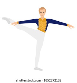 Hombre, bailarín de ballet masculino, pose. El principiante Nutcracker. Ilustración vectorial.