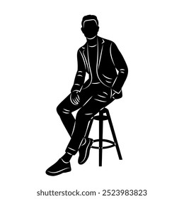 guy, man sitting on chair silhouette, vector