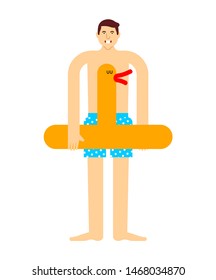 Guy man and swim ring duck. Man and  and an inflatable rubber ring. Summer rest
 
