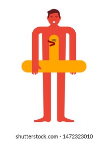 Guy man and swim ring duck. Man and  and an inflatable rubber ring. Summer rest
 
