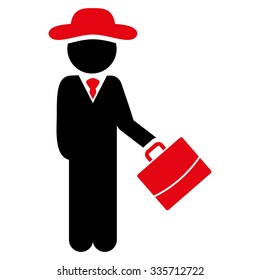 Guy Manager vector icon. Style is bicolor flat symbol, intensive red and black colors, rounded angles, white background.