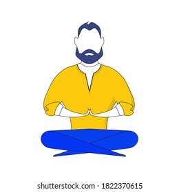 The guy is meditating. The man is doing yoga. Icon for presentation, postcards and applications. Yellow and blue color. Vetkor.