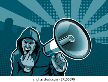 Guy with megaphone, illustration