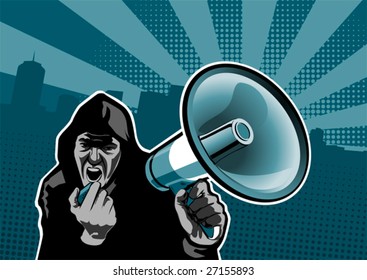 Guy with megaphone, illustration