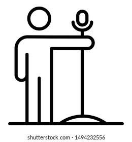 Guy with a microphone icon. Outline guy with a microphone vector icon for web design isolated on white background
