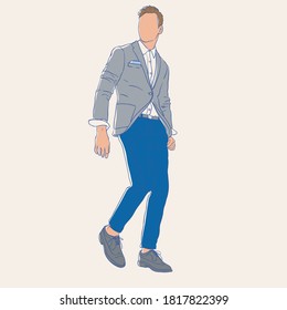 Guy model in a beautiful colored suit illustration fashion style