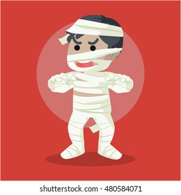 guy in mummy costume scaring illustration design