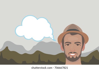 the guy on the background of mountains