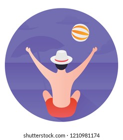 
A guy on a beach having fun with ball, beach activity 
